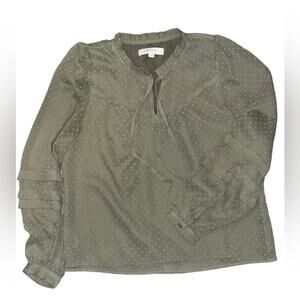 LOFT Olive Green Semi Sheer Lined Blouse Womens Size Small Boho Soft Girl Dainty